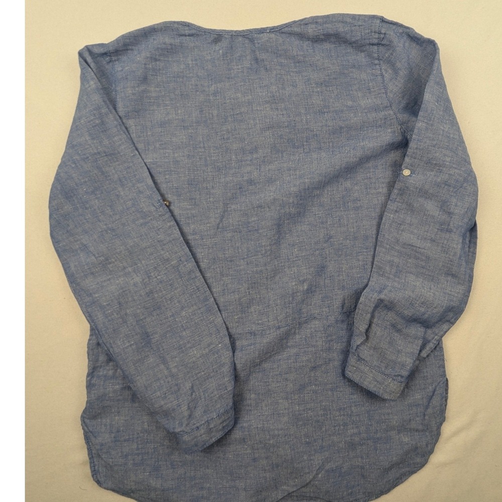 Max Studio Womens Blue Linen Blend Split Neck Button Blouse Size S - Picture 5 of 13